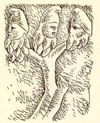 Bir çam ağacında yer alan 3 Frıig şapkalı başlı Mıthra